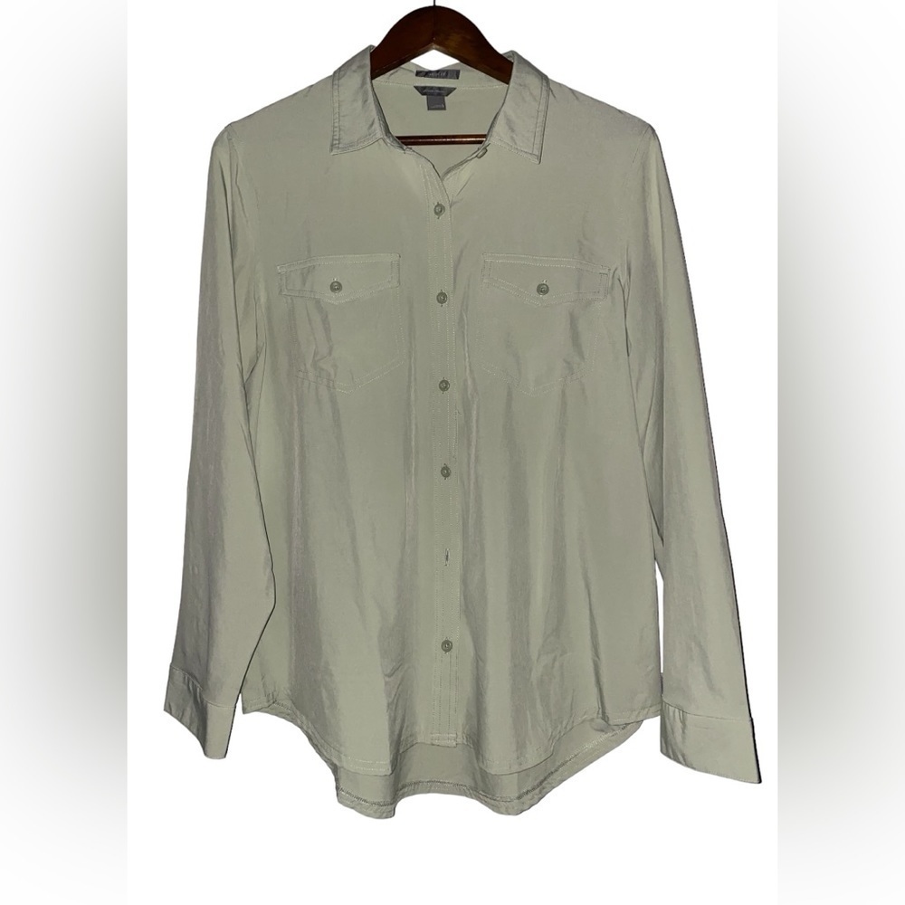 Eddie Bauer Shirt Classic Button Roll Tab Cuff Outdoor Trails Hiking Women L